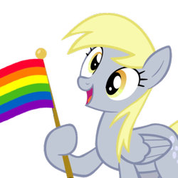 Size: 500x500 | Tagged: safe, artist:yanoda, edit, derpy hooves, pegasus, pony, g4, rainbow falls, flag, hoof hold, lgbt, pride, pride flag, simple background, solo, transparent background