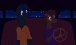 Size: 5855x3446 | Tagged: safe, artist:emc-blingds, oc, oc only, earth pony, anthro, duo, earth pony oc, female, male, night, stars