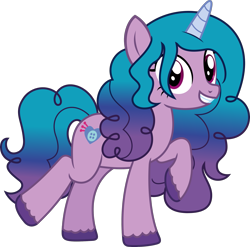 Size: 2205x2180 | Tagged: safe, alternate version, artist:sketchmcreations, izzy moonbow, pony, unicorn, g4, g5, female, g5 to g4, generation leap, grin, high res, looking at you, mare, raised hoof, simple background, smiling, solo, transparent background, vector