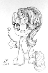 Size: 796x1200 | Tagged: safe, artist:mcpearly, starlight glimmer, pony, unicorn, g4, grayscale, magic, monochrome, raised hoof, sketch, solo, stars, telekinesis, traditional art