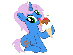 Size: 2048x1536 | Tagged: safe, artist:pastelpaintsthebeanp, artist:ry-bluepony1, oc, oc only, oc:radiant rail, pony, unicorn, g4, base used, cherry, chocolate, female, food, hair, ice cream, ice cream cone, mane, show accurate, simple background, solo, tail, transparent background