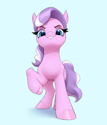 Size: 3080x3600 | Tagged: safe, artist:aquaticvibes, diamond tiara, earth pony, pony, female, filly, foal, front view, looking at you, looking down, looking down at you, raised hoof, simple background, smiling, smiling at you, solo, white background