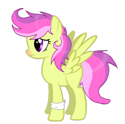 Size: 2962x2928 | Tagged: safe, artist:taeko, oc, oc only, oc:defiant fruit, pegasus, pony, 2022, bandage, female, frown, high res, magical lesbian spawn, mare, no source, offspring, parent:banana bliss, parent:scootaloo, parents:bananaloo, pegasus oc, simple background, transparent background