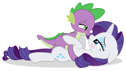 Size: 3840x2160 | Tagged: safe, artist:georgegarza01, rarity, spike, dragon, pony, unicorn, g4, blushing, cute, female, high res, looking at each other, looking at someone, loving gaze, lying down, male, mare, raribetes, ship:sparity, shipping, show accurate, simple background, spikabetes, straight, transparent background, vector, winged spike, wings