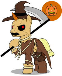 Size: 2160x2650 | Tagged: safe, artist:metal-jacket444, pony, unicorn, batman, clothes, cutie mark, dc comics, halloween, hat, high res, holiday, jack-o-lantern, male, mask, noose, ponified, pumpkin, rope, sack, scythe, simple background, solo, stitches, white background, witch hat