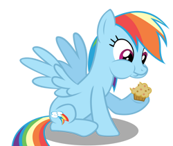 Size: 972x822 | Tagged: safe, artist:derpwave, rainbow dash, pegasus, pony, g4, female, food, mare, muffin, shadow, simple background, solo, transparent background, vector