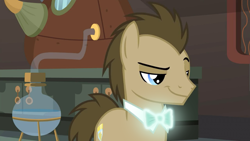 Size: 1280x720 | Tagged: safe, edit, edited screencap, screencap, doctor whooves, time turner, earth pony, pony, a horse shoe-in, g4, bowtie, glowing, lightup, male, neon, solo, stallion