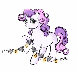 Size: 2048x1942 | Tagged: safe, artist:moonshineleo, artist:streakyfreak, sweetie belle, pony, unicorn, g4, female, filly, foal, halloween, holiday, lights, looking at you, nightmare night, simple background, solo, white background