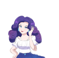 Size: 2100x2076 | Tagged: safe, artist:theladysknight, rarity, human, g4, ear piercing, earring, high res, humanized, jewelry, light skin, lipstick, looking at you, piercing, shoulderless, simple background, smiling, smiling at you, solo, transparent background