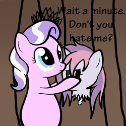 Size: 640x640 | Tagged: safe, artist:go-ask-sweetie-belle, diamond tiara, earth pony, pony, undead, unicorn, zombie, g4, chubby diamond, decapitated, disembodied head, fat, female, filly, foal, severed head