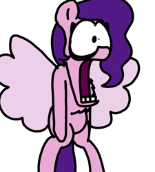 Size: 1275x1414 | Tagged: safe, artist:professorventurer, pipp petals, pegasus, pony, series:ask pippamena: bonus content, g5, bipedal, context in description, female, jaw drop, pigeon toed, pippamena, reaction image, simple background, solo, spread wings, surprised, white background, wingboner, wings