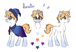 Size: 2100x1426 | Tagged: safe, artist:lambydwight, oc, oc only, oc:aurelion, pony, unicorn, colored sketch, reference sheet, simple background, solo, white background