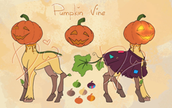 Size: 1484x936 | Tagged: safe, artist:lambydwight, oc, oc:pumpkin vine, pony, adoptable, character name, halloween, holiday, pumpkin, reference sheet, scarecrow, solo