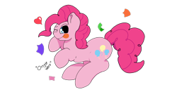 Size: 1920x1080 | Tagged: safe, alternate version, artist:onsti, pinkie pie, earth pony, pony, g4, confetti, heart, one eye closed, simple background, solo, tongue out, transparent background