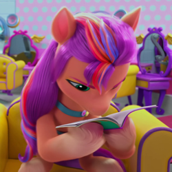 Size: 900x900 | Tagged: safe, screencap, sunny starscout, earth pony, pony, g5, my little pony: make your mark, my little pony: make your mark chapter 2, portrait of a princess, spoiler:my little pony: make your mark chapter 2, spoiler:mymc02e03, book, concentrating, cropped, cute, female, mane stripe sunny, mare, reading, solo, sunnybetes, unshorn fetlocks