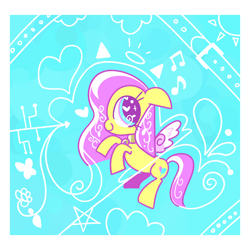 Size: 2000x2000 | Tagged: safe, artist:duckchip, oc, oc:silky shine, pegasus, pony, blue eyes, cartoon, collar, cute, flower, halo, heart, heart eyes, high res, music notes, not fluttershy, solo, sparkly eyes, stars, sun, wingding eyes