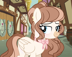 Size: 1375x1080 | Tagged: safe, artist:cstrawberrymilk, oc, oc only, oc:strawberry milk, pegasus, pony, g4, eyelashes, female, mare, outdoors, pegasus oc, smiling, solo