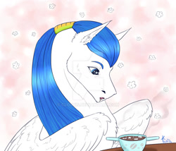 Size: 1280x1098 | Tagged: safe, artist:clouris, oc, oc only, pegasus, pony, cup, deviantart watermark, ear fluff, obtrusive watermark, pegasus oc, solo, watermark, wings