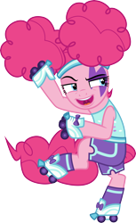 Size: 3000x4909 | Tagged: safe, artist:cloudy glow, pinkie pie, earth pony, pony, g4, scare master, .ai available, clothes, costume, face paint, female, high res, mare, nightmare night costume, open mouth, pinkie puffs, roller skates, simple background, solo, transparent background, vector