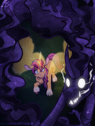 Size: 1515x2000 | Tagged: safe, artist:inuhoshi-to-darkpen, sunny starscout, alicorn, nightmare forces, pony, g5, my little pony: a new generation, artificial wings, augmented, female, large wings, magic, magic wings, mane stripe sunny, mare, nightmare, race swap, sunnycorn, wings