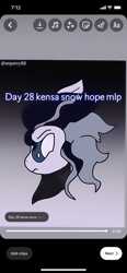 Size: 828x1792 | Tagged: safe, artist:enperry88, snow hope, earth pony, pony, series:kensatober, series:mlp x toni kensa, g4, black background, clothes, dark color, dark gray background, frown, goth, goth pony, gradient background, gray background, grayscale, kensatober, looking at you, monochrome, simple background, splatoon, splatoon 3, toni kensa, white background, zip up