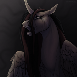Size: 2000x2000 | Tagged: safe, artist:dementra369, oc, oc:scarlett, alicorn, pony, alicorn oc, blood, high res, horn, makeup, nosebleed, ponysona, running makeup, solo, wings