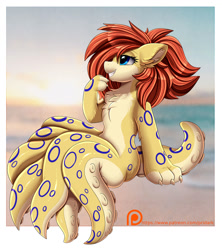 Size: 1280x1439 | Tagged: safe, artist:pridark, oc, oc:sandara cove, monster pony, octopony, octopus, original species, pony, blue ringed octopus, chest fluff, claws, ear fluff, patreon, patreon logo, patreon reward, paws, solo, tentacles