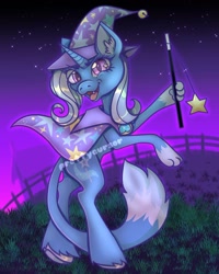 Size: 1080x1349 | Tagged: safe, artist:prettycursor, trixie, cat, g4, ear fluff, female, night, paws, solo, species swap, wand