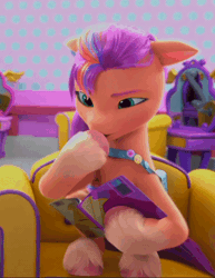Size: 540x700 | Tagged: safe, screencap, sunny starscout, earth pony, pony, g5, my little pony: make your mark, my little pony: make your mark chapter 2, portrait of a princess, spoiler:my little pony: make your mark chapter 2, spoiler:mymc02e03, animated, book, cropped, cute, female, gif, mane stripe sunny, mare, solo, sunnybetes