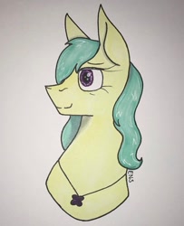 Size: 750x922 | Tagged: safe, artist:ensdraws, artist:moonlightmaddness, oc, oc only, oc:misty, bust, female, jewelry, mare, necklace, portrait, smiling, traditional art