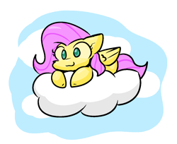 Size: 1213x989 | Tagged: safe, artist:zutcha, fluttershy, pegasus, pony, g4, cloud, cute, female, lying down, lying on a cloud, on a cloud, shyabetes, solo