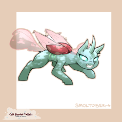 Size: 1200x1200 | Tagged: safe, artist:cold-blooded-twilight, ocellus, changedling, changeling, g4, angry, fangs, female, glare, gritted teeth, looking at you, solo, spread legs, spread wings, spreading, teeth, wings