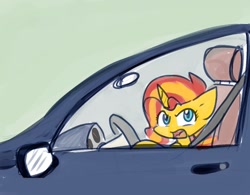 Size: 1006x783 | Tagged: safe, artist:zutcha, sunset shimmer, pony, unicorn, g4, car, driving, female, open mouth, solo