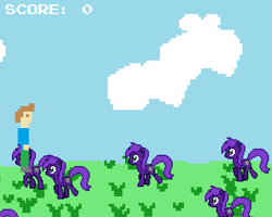 Size: 791x632 | Tagged: safe, oc, oc only, oc:supermarioportal2, human, pony, unicorn, base used, clone, desktop ponies, game screencap, grass, grass field, old oc, pixel art, pony reference, portal (valve), sprite, trosh, trosh: the movie: the game, wheatley