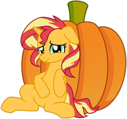 Size: 5206x4890 | Tagged: safe, artist:emeraldblast63, sunset shimmer, pony, unicorn, g4, cute, looking at you, pumpkin, shimmerbetes, simple background, smiling, smiling at you, solo, transparent background
