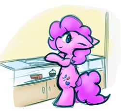 Size: 945x862 | Tagged: safe, artist:zutcha, pinkie pie, earth pony, pony, g4, bipedal, bipedal leaning, female, leaning, solo