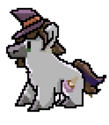 Size: 2355x2697 | Tagged: safe, artist:chamomile_dove, oc, oc only, oc:cj vampire, earth pony, pony, fanart, gift art, hat, high res, pixel art, simple background, solo, transparent background, witch hat