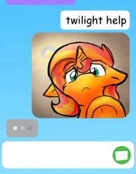 Size: 531x680 | Tagged: safe, artist:zutcha, sunset shimmer, pony, unicorn, g4, female, floppy ears, solo, text message