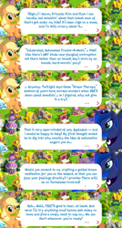 Size: 2048x3830 | Tagged: safe, gameloft, applejack, lyra heartstrings, princess luna, alicorn, earth pony, pony, g4, applejack's hat, cowboy hat, crown, dialogue, english, event, game screencap, hat, high res, horn, jewelry, movie designs, regalia, spread wings, text, wings