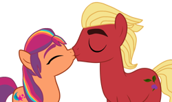 Size: 1506x899 | Tagged: safe, artist:amgiwolf, artist:sproutscoutotp, sprout cloverleaf, sunny starscout, earth pony, pony, g4, g5, base used, couple, eyes closed, female, g5 to g4, generation leap, kiss on the lips, kissing, male, mane stripe sunny, mare, multicolored mane, ship:sunnyclover, shipping, simple background, stallion, straight, transparent background