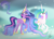 Size: 3280x2384 | Tagged: safe, artist:existencecosmos188, princess celestia, twilight sparkle, alicorn, pony, g4, my little pony: friendship is magic, the last problem, duo, ethereal mane, female, high res, hoof shoes, jewelry, mare, older, older twilight, older twilight sparkle (alicorn), peytral, princess twilight 2.0, raised hoof, signature, starry mane, tiara, twilight sparkle (alicorn)