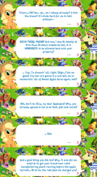Size: 2048x3707 | Tagged: safe, gameloft, applejack, flam, flim, starlight glimmer, earth pony, pony, unicorn, g4, applejack's hat, bowtie, cowboy hat, dialogue, dream, english, event, facial hair, female, game screencap, hat, high res, horn, male, mare, moustache, stallion, text