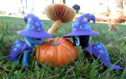 Size: 1800x1134 | Tagged: safe, artist:travelling-my-little-pony, trixie, g4, grass, irl, mushroom, photo, pumpkin, toy