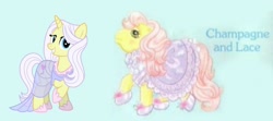 Size: 1500x664 | Tagged: safe, lily lace, earth pony, pony, unicorn, g1, g4, champagne and lace, clothes, comparison, dress, female, g1 to g4, generation leap, look-alike, mare