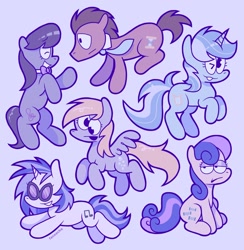 Size: 2002x2048 | Tagged: safe, artist:faceache, bon bon, derpy hooves, dj pon-3, doctor whooves, lyra heartstrings, octavia melody, sweetie drops, time turner, vinyl scratch, earth pony, pegasus, pony, unicorn, g4, background six, bon bon is not amused, derp, high res, lidded eyes, one eye closed, smiling, unamused, wink