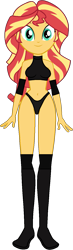 Size: 435x1485 | Tagged: safe, artist:invisibleink, artist:xjkenny, sunset shimmer, human, equestria girls, g4, belly button, breasts, busty sunset shimmer, clothes, elbow pads, female, knee pads, shoes, simple background, solo, sports, sports bra, sports panties, transparent background, vector, wrestler, wrestling