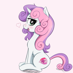 Size: 2000x2000 | Tagged: safe, artist:tenklop, sweetie belle, pony, unicorn, g4, high res, older, older sweetie belle, pink background, simple background, sitting, solo