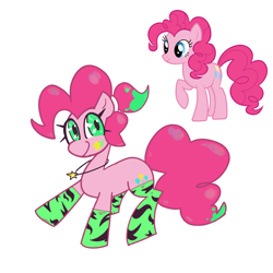 Size: 2500x2500 | Tagged: safe, alternate character, alternate version, artist:duckchip, pinkie pie, big cat, earth pony, pony, tiger, g4, alternate hairstyle, alternate universe, green eyes, high res, paint in hair, paint splatter, simple background, solo, starry eyes, tiger print, white background, wingding eyes