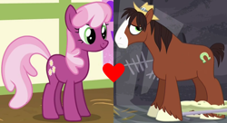 Size: 1600x872 | Tagged: safe, edit, edited screencap, screencap, cheerilee, trouble shoes, earth pony, pony, appleoosa's most wanted, g4, crack shipping, cropped, female, heart, hearts and hooves day, male, mare, shipping, shipping domino, stallion, straight, troublecheer, unshorn fetlocks