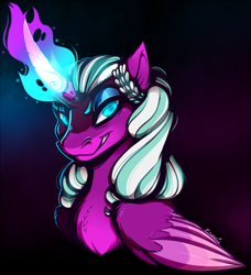 Size: 963x1054 | Tagged: safe, artist:esmeia, opaline arcana, alicorn, pony, g5, spoiler:g5, spoiler:my little pony: make your mark, black background, female, gritted teeth, magic, mare, simple background, solo, teeth